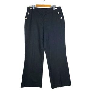 PRECIS PETITE Womens Black Linen High Rise Wide Leg Trouser Buttons US 14
